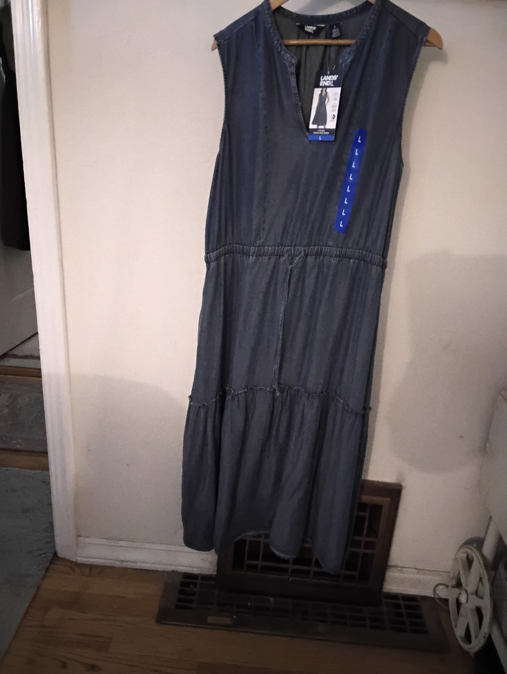 Lands' End Sleeveless Chambray Midi Dress in Indigo Blue